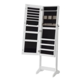 SONGMICS Freestanding Lockable Jewellery Cabinet with Frameless Mirror, White