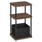 SONGMICS HOME, Side Table, 3-Tier Nightstand with Storage, Fabric Basket, Steel Frame, 11.8 x 13.4 x 22.8 Inches, Modern, Natural Walnut