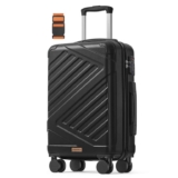 SONGMICS Hard Shell Suitcase, ABS Luggage Trolley with TSA Lock, 4 Double Spinner Wheels with Strap, Cabin Suitcase 55 cm, in Black