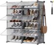 SONGMICS Interlocking Shoe Rack, Plastic Shoe Storage Cabinet, 6-Slot Modular Storage Organiser Unit, 30 x 40 x 30 cm for Each Slot, with Doors, Steel Frame, Plastic Panels, Slate Grey LPC033G01