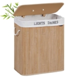 SONGMICS Laundry Basket, 100L, Laundry Hamper with Lid, Bamboo, Foldable, Laundry Bin with 2 Compartments for Light and Dark