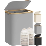 SONGMICS Laundry Basket with Lid, 2-Section, 130L, Removable Mesh Liner, Oxford Fabric, Bamboo Handles