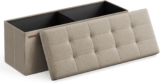 SONGMICS MAZIE Collection – Storage Ottoman Bench, 110 cm Folding Foot Rest Stool, End of Bed Bench, Easy Assembly, for Living Room, Bedroom, Entryway, Camel Brown LSF077K51