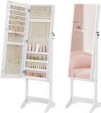 SONGMICS Mirror Jewellery Cabinet Armoire, Standing Full-Length Mirror, Lockable Jewellery Organiser, Gift Idea, White Surface and Beige Lining JJC069W02