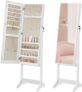 SONGMICS Mirror Jewellery Cabinet Armoire, Standing Full-Length Mirror, Lockable Jewellery Organiser, Gift Idea, White Surface and Beige Lining JJC069W02