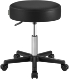 SONGMICS Rolling Stool, PU Leather Swivel Salon Chair, Adjustable Height Work Seat with Wheels, 50 x 50 x (44-59) cm, for Office, Lab, Garage, Black, ACTIVO Collection LJB61B