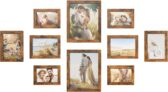 SONGMICS Set of 10 Picture Frames, Two 20 x 25 cm (8 x 10 Inches), Four 13 x 18 cm (5 x 7 Inches), Four 10 x 15 cm (4 x 6 Inches), Plastic Front, MDF, Rustic Brown RPF310X01
