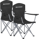 SONGMICS Set of 2 Folding Chairs, Camping Chairs, Comfortable Heavy Duty Structure, Max. Load 150 kg, with Drink Holder, Outdoor Chair