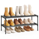 SONGMICS Shoe Rack 2 Tier Shoe Rack Narrow Shoe Organizer Metal Hallway Living Room Wardrobe Space Saving Stackable 30×62.3x31cm