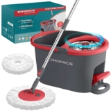 SONGMICS Spin Mop Bucket Set with Pedal Wringer, Floor Cleaning Mop, Adjustable Telescopic Handle 122.5-150 cm