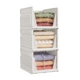 SONGMICS Stackable Wardrobe Storage, Foldable Closet Organizer, 3 Baskets LPC310WZ01