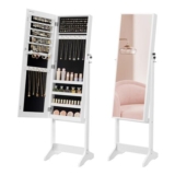 SONGMICS Standing Jewelry Armoire with Full-Length Mirror, Lockable, White/Black JJC69WT