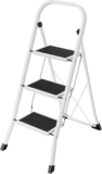 SONGMICS Step Ladder, 3-Step Ladder, Folding Ladder, Safety Lock, Space-Saving Storage, Holds up to 150 kg, Simiply White GSL03WT