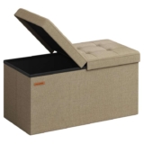 SONGMICS Storage Ottoman, Foldable Storage Bench, 38 x 76 x 38 cm, Flipping Lid, 300 kg Load Capacity. Camel or Grey