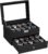 SONGMICS Watch Box, Watch Case with Glass Lid, 2-Tier Watch Display Case, Lockable, 1 Drawer, for Rings, Bracelets, Gift Idea, Black Synthetic Leather, Black Lining JWB020B01