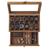 SONGMICS Watch Box with 12 Slots, 2-Tier Wood with Glass Lid – sold and dispatched by SONGMICS HOME UK