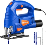 SORAKO Jigsaw 600W Corded Electric Jig Saw for DIY, Worktops & Laminate 800-3000SPM 6 Variable Speeds, 3 Orbital Settings, 45 Bevel Cut, Tool-Free Blade Change, 60mm Wood Cutting Depth