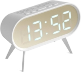 SPACE HOTEL Cyborg Digital Alarm Clock with LED Display, 12/24Hr, Room Temperature, Snooze, Night Mode, Brightness Dimmer, Mirror Surface, USB Powered & Battery Backup (White/Gold)