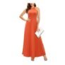 STYLEWORD Floral Print Sleeveless Off-Shoulder Maxi Dress Orange Red XXL