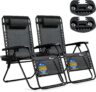SUNMER XXL Sun Lounger Extra Wide Garden Chairs – Extra Wide Set of 2 Zero Gravity Chairs with Cup & Phone Holder, Adjustable Headrest & Pillow – Folding Deck Recliner Outdoor Seating – Black
