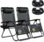 SUNMER XXL Sun Lounger Extra Wide Garden Chairs – Extra Wide Set of 2 Zero Gravity Chairs with Cup & Phone Holder, Adjustable Headrest & Pillow – Folding Deck Recliner Outdoor Seating – Black