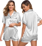 SWOMOG Pyjamas for Women Silk Satin Pyjama Bride Pjs Set Two Piece Pj Sets Button Down Sleepwear Loungewear