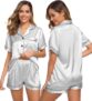 SWOMOG Pyjamas for Women Silk Satin Pyjama Bride Pjs Set Two Piece Pj Sets Button Down Sleepwear Loungewear