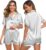 SWOMOG Pyjamas for Women Silk Satin Pyjama Bride Pjs Set Two Piece Pj Sets Button Down Sleepwear Loungewear