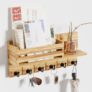 SWTYMIKI Key Holder for Wall – Key Hooks Wall Mounted with Shelf Includes Letter Holder & 6 Hooks, Key Racks with Mail Organizer, Key Hanger for Living Room, Kitchen, Office, Entryway, Bedroom(Brown)