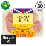 Sainsburys 640g British Fresh Skinless & Boneless Chicken Thigh Fillets (Nectar Price)