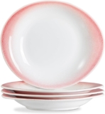 Salad Plates, Dinner Plates 9.5 inch Ceramic Plates Modern Curve Oval Plate Set of 4 Large Serving Dishes for Appetizer Dessert Pasta Pizza Scratch Resistant, Dishwasher, Microwave, Oven Safe – Pink