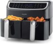 Salter EK4548 Dual Air Fryer – Double Drawer, 2 XL Non-Stick Cooking Trays, Sync & Match Cook Function, Independent Cooking, 8.2L, Sensor Touch Display, 12 Presets, Oil Free, 2200W-2600W, Black/Silver