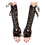 SamHeng Womens Fingerless Satin Gloves with Lace Tie