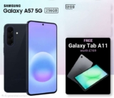 Samsung Galaxy A57 5G 256GB Claim a Galaxy Tab A11 64GB – iD 200GB 5G data, EU roaming – £89 Upfront w/code – £14.99pm/24m