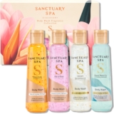 Sanctuary Spa Body Wash Gift Set, Discovery Collection of 4 TravelSize Body Washes (Aqua Serenity, Golden Sandalwood, Lily & Rose, Signature), Vegan, 95% Natural, Cruelty Free, 300ml