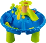 Sand and Water Table for Toddlers, Double Compartment Sensory Play Table Portable Outdoor Water Play Set with Water Wheel, Boat & Moulds for Kids 18 Months (21)