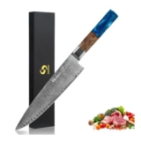 Sanhui 8-Inch Damascus Chef Knife with Blue Resin Wood Handle