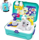 Sanlebi Kids Vet Kit Dog Grooming Toy, Pet Care Role Play Set with Plush Puppy and Accessories, Pretend Animal Doctor Playset Gift for 3 4 5 6 Year Old Girls Boys