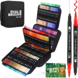 Sanyetral 180 Colouring Pens for Adults, Dual Tip Colouring Pens, Felt Tip Pens Set with Coloring Books for Artists Writing, Drawing, Painting, Sketching Highlighting, Calligraphy