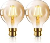 Sarveeta Vintage Edison LED Light Bulb 6W G80 Globe LED Filament Bulb B22 Bayonet Cap Edison Retro Style LED Decorative Light Bulb Warm White 2800K, 2-Pack