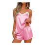 Satin Camisole and Shorts Sleepwear Set, Women, Pink, M
