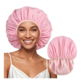 Satin-Lined Shower Cap, Extra Large, Waterproof, Pink