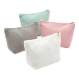 Satiskid 4-Piece Corduroy Cosmetic Bags with Zippers (Pink/Blue/Gray/White)