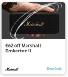 Save £62 on the Marshall Emberton II with code via Very Me Rewards App