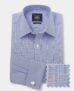 Savile Row Company – Blue Cotton Prince of Wales Check Classic Fit Formal Shirt – Double Cuff