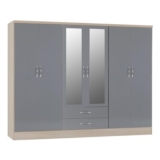 Seconique Nevada 6-Door Wardrobe with 2 Drawers Grey/Light Oak