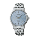 Seiko Presage Frozen Skydiving Diamond Cocktail Time 34mm Blue Dial Stainless Steel Bracelet Automatic Watch, Model: SRPL61J1
