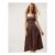 Selena Square Neck Stripe Midi Dress Brown