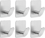 Self Adhesive Hooks, 6 Pack Silver Stainless Steel Towel Hooks for Shower