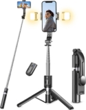 Selfie Stick Tripod with 2 Fill Lights, 45 Extra Long Phone Tripod with Detachable Remote for iPhone 17 16, Samsung Galaxy, TikTok Vlogging
